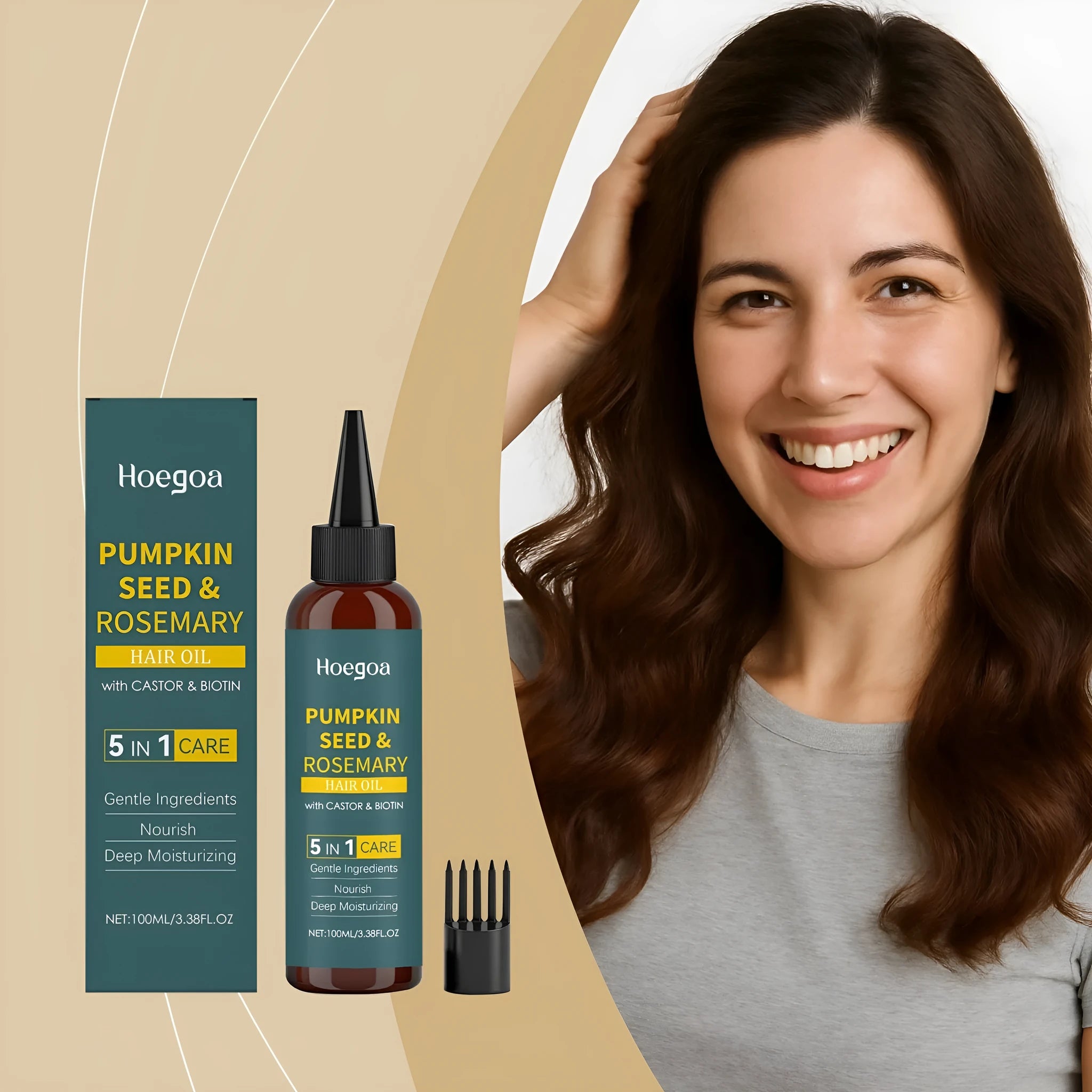 Rosemary hair essential oil 100ml bottle with pointed nozzle and massage comb set