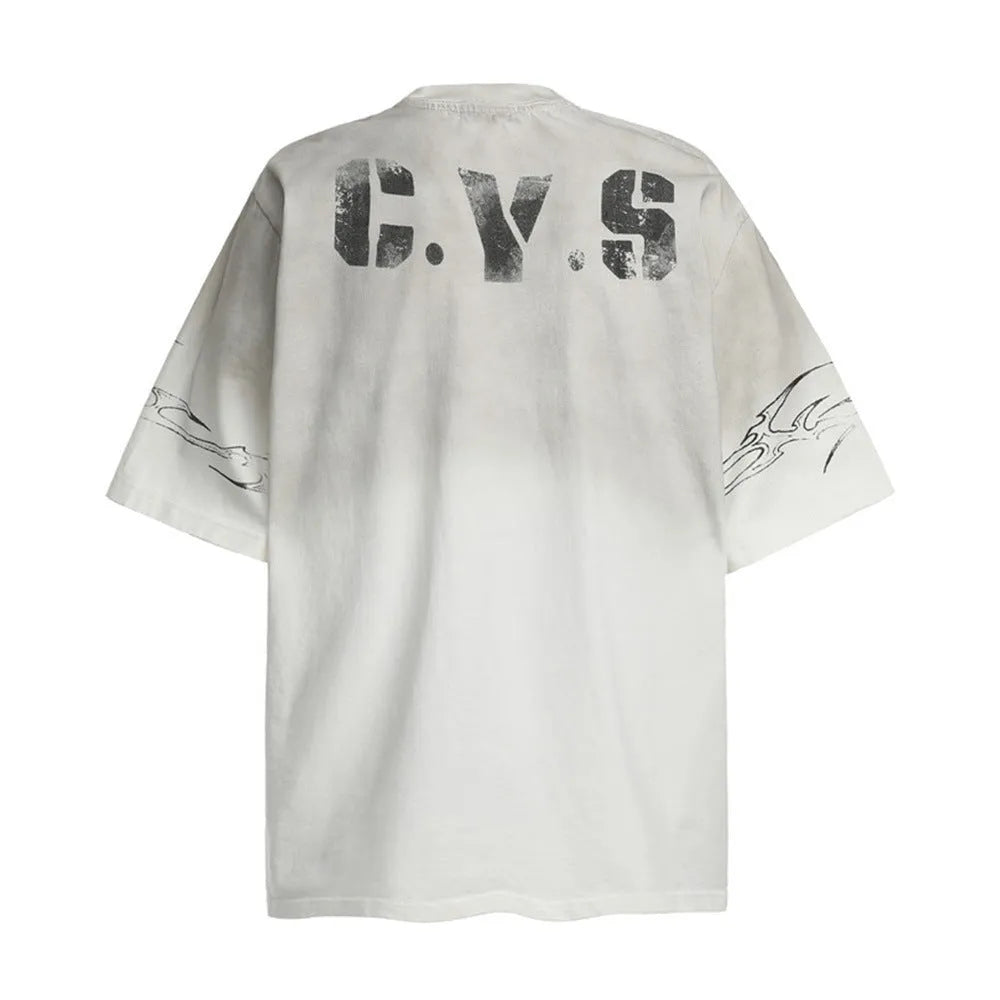 Men's black and white pure cotton short-sleeve T-shirt with print, sizes S to XL.