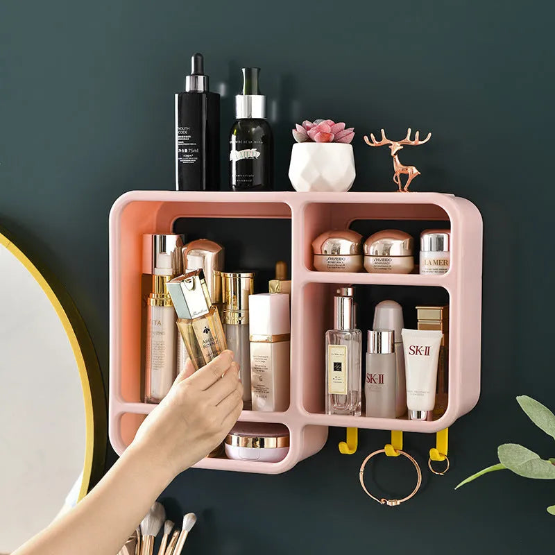 Plastic dust-proof wall shelf for cosmetics in white, 36.2x27.2x9.3cm, wall-mounted storage box