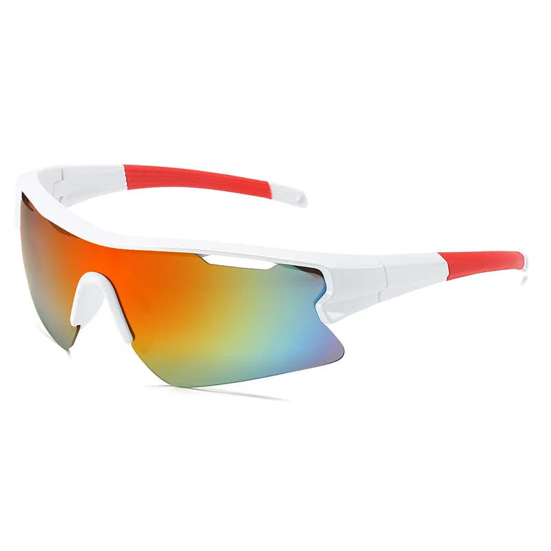 Windproof sports sunglasses with interchangeable lenses shown in black frame and grey lens option.
