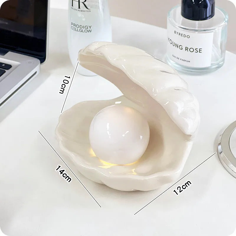 White porcelain storage tray with small night lamp in modern minimalist design