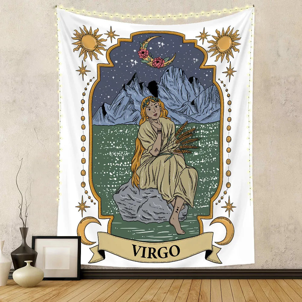 Rectangular polyester fibre tapestry with constellation skull tarot design in multiple sizes 73X95CM to 180X230CM
