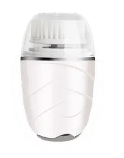 3 in 1 electric facial cleanser with three brush heads and dual speed settings in golden, pink, and white colours
