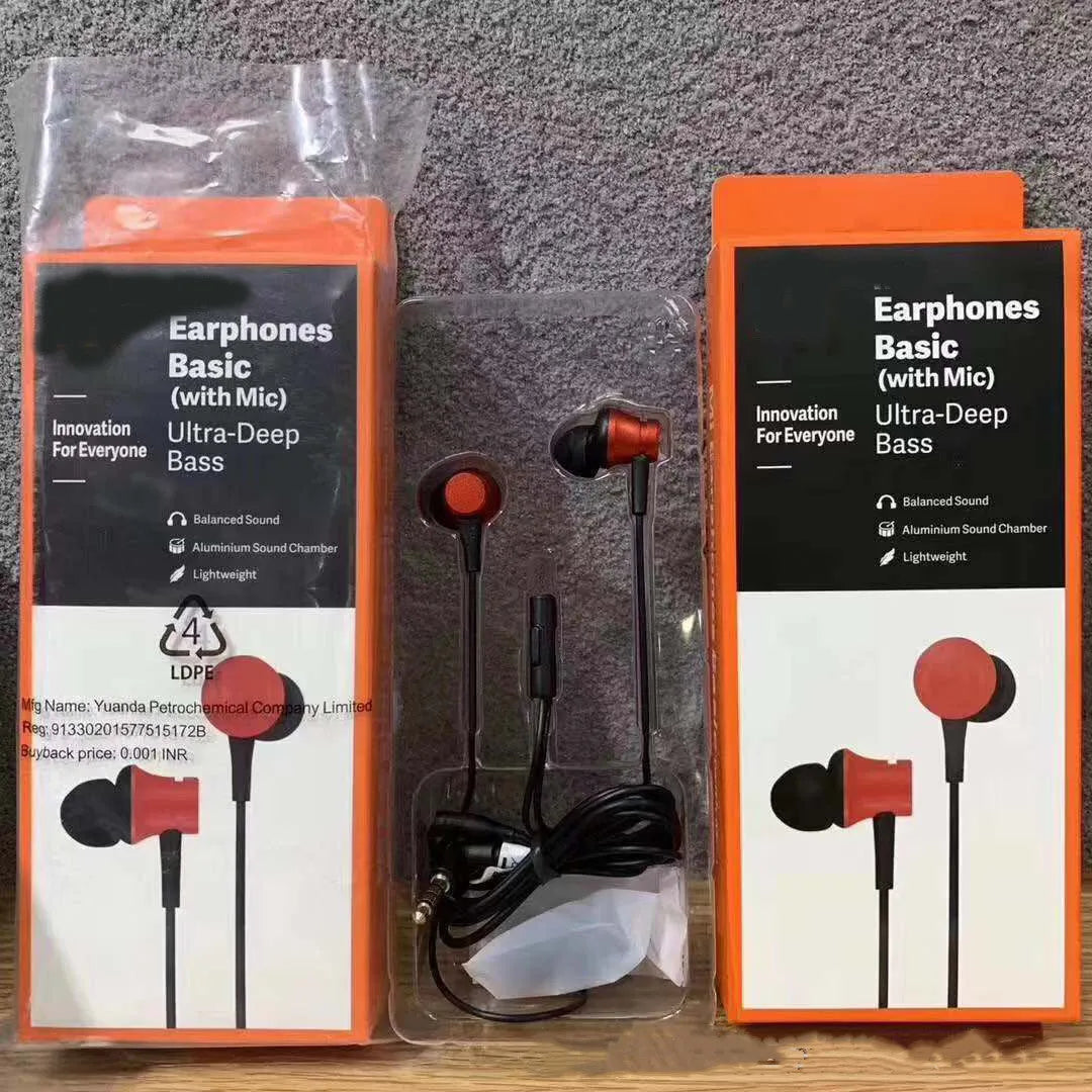 Piston wired in-ear headphones with 3.5mm audio jack in black, blue and red colour options