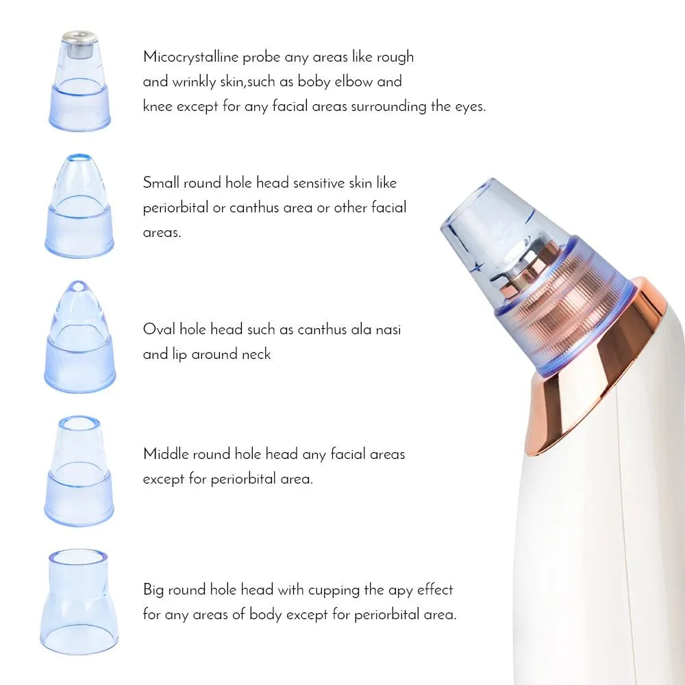 Electric blackhead remover tool with vacuum suction and multiple nozzle attachments