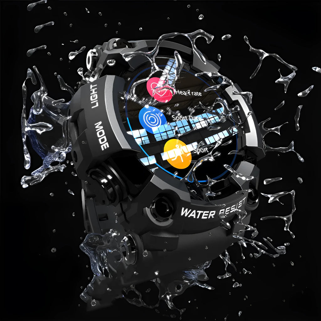 Waterproof outdoor sports smart watch with step counter, 1.3-inch glass screen, wrist strap, available in black