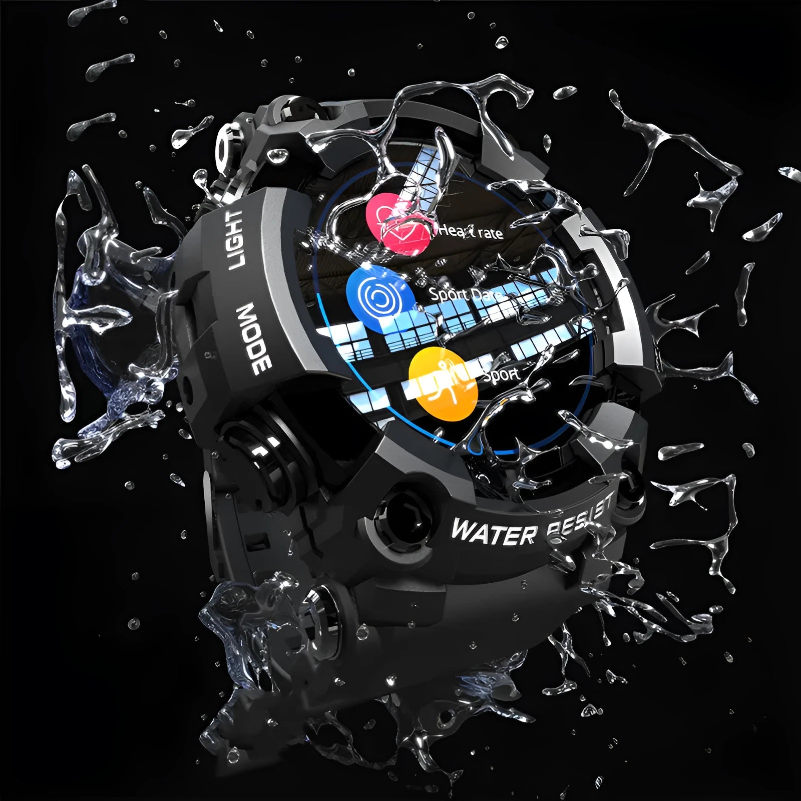 Waterproof outdoor sports smart watch with step counter, 1.3-inch glass screen, wrist strap, available in black