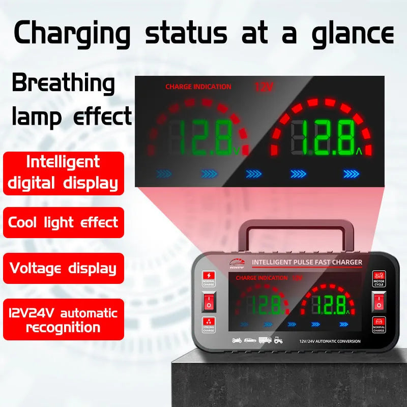 Full-automatic intelligence motorcycle car battery charger black with UK plug for lead acid batteries