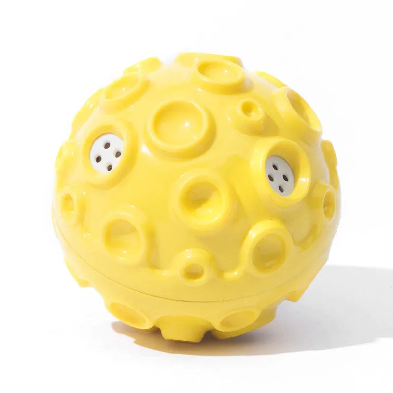 Colourful natural rubber dog toy ball with textured meteorite bumps for aggressive chewers with squeaky sound