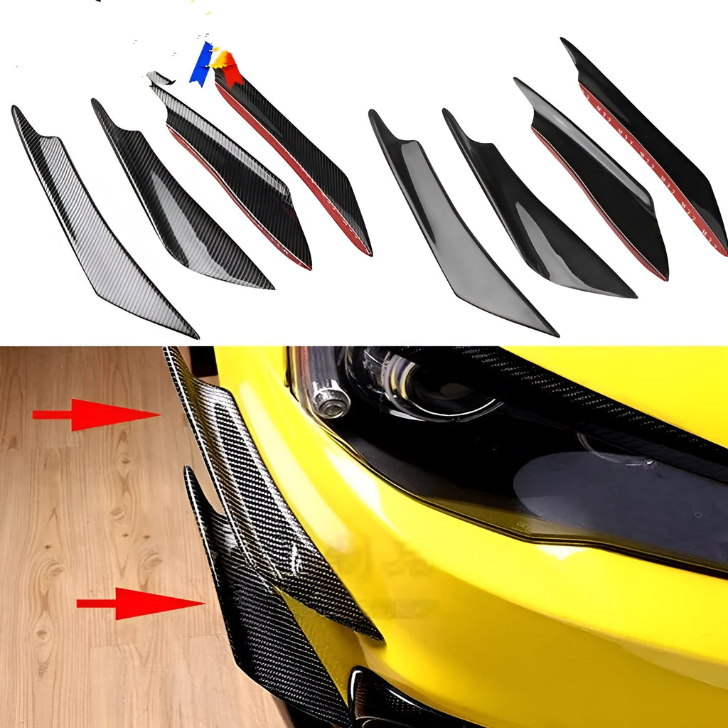Four-piece carbon fibre pattern bumper blade spoiler for automotive installation