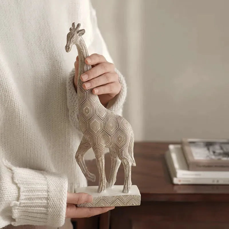 Wood colour European style giraffe resin ornament measuring 30.5cm tall for home decoration