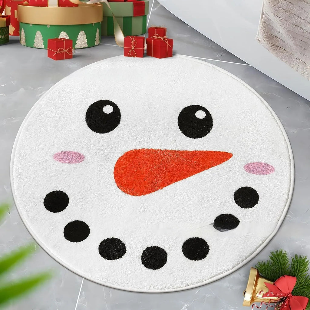 Christmas round polyester carpet with printed festive design in cashmere-like material