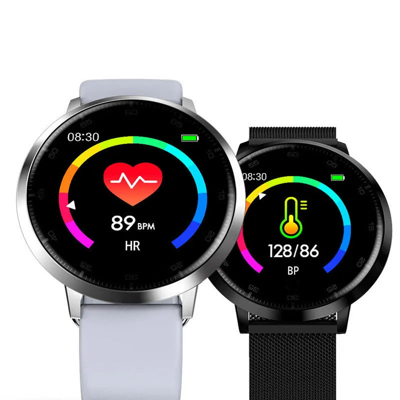 45mm smart health bracelet with zinc alloy body and silicone wrist strap showing touch screen interface