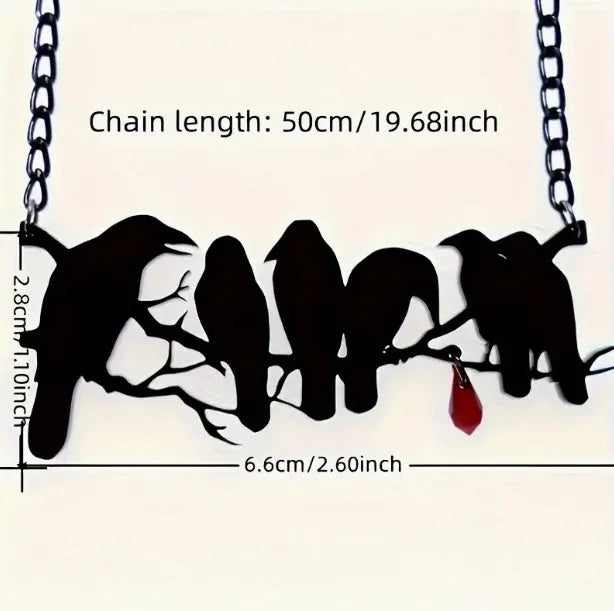 Black gothic style crow bird pendant on a cross chain necklace