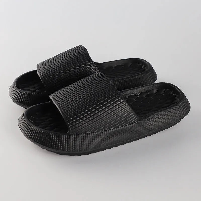 Women's solid colour EVA slippers with rhombus stripe pattern and anti-slip sole, pink colour