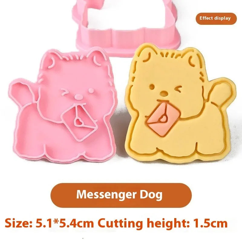 Three-dimensional plastic biscuit mould with dog cartoon designs for pressed cookies