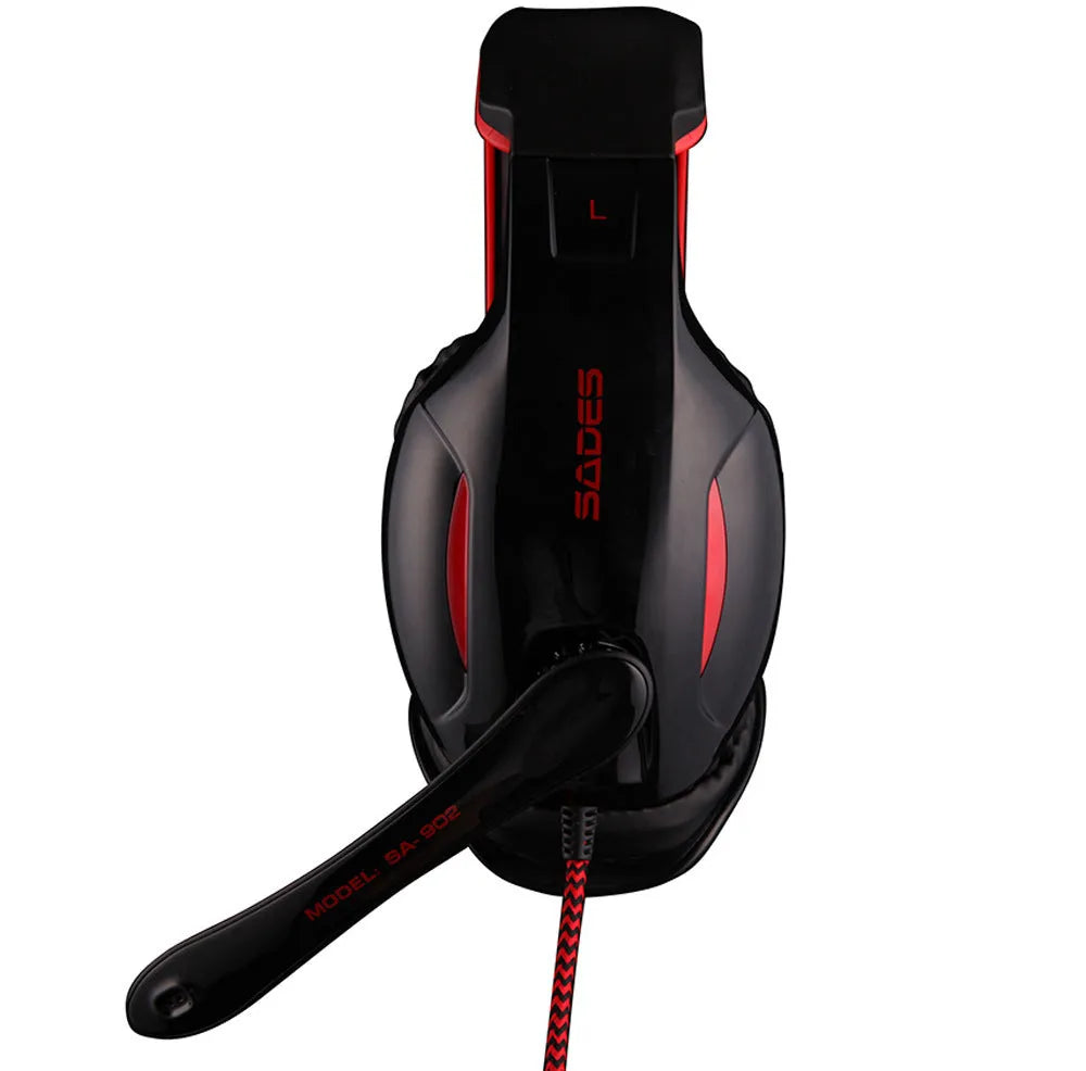 SADES SA 902 black wired USB gaming headset with LED lights and over-ear design
