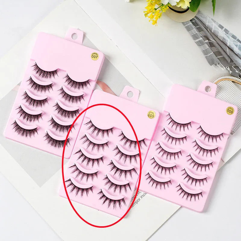 Pack of anime-style false eyelashes showing three wispy, natural slim length designs for cosplay and Korean makeup.