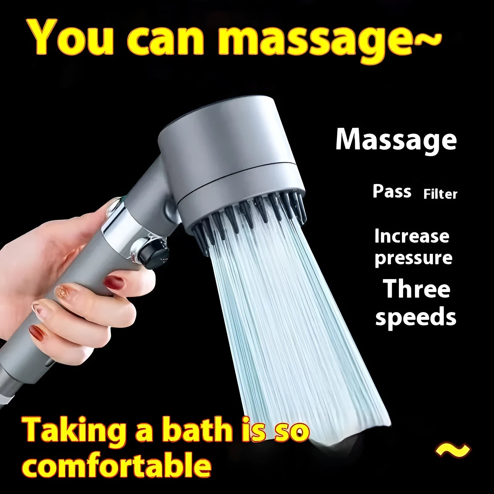 Portable modern minimalist ABS plastic shower head with three spray mode settings