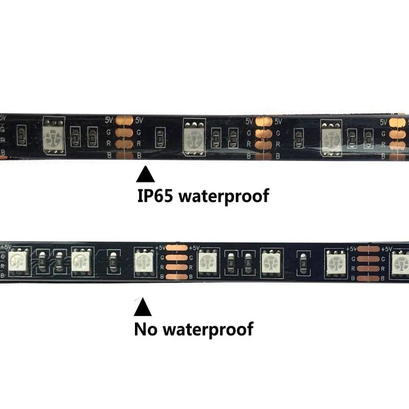 1-metre long flexible USB LED light strip showing multiple SMD5050 LEDs, with a connected 50cm USB cable.