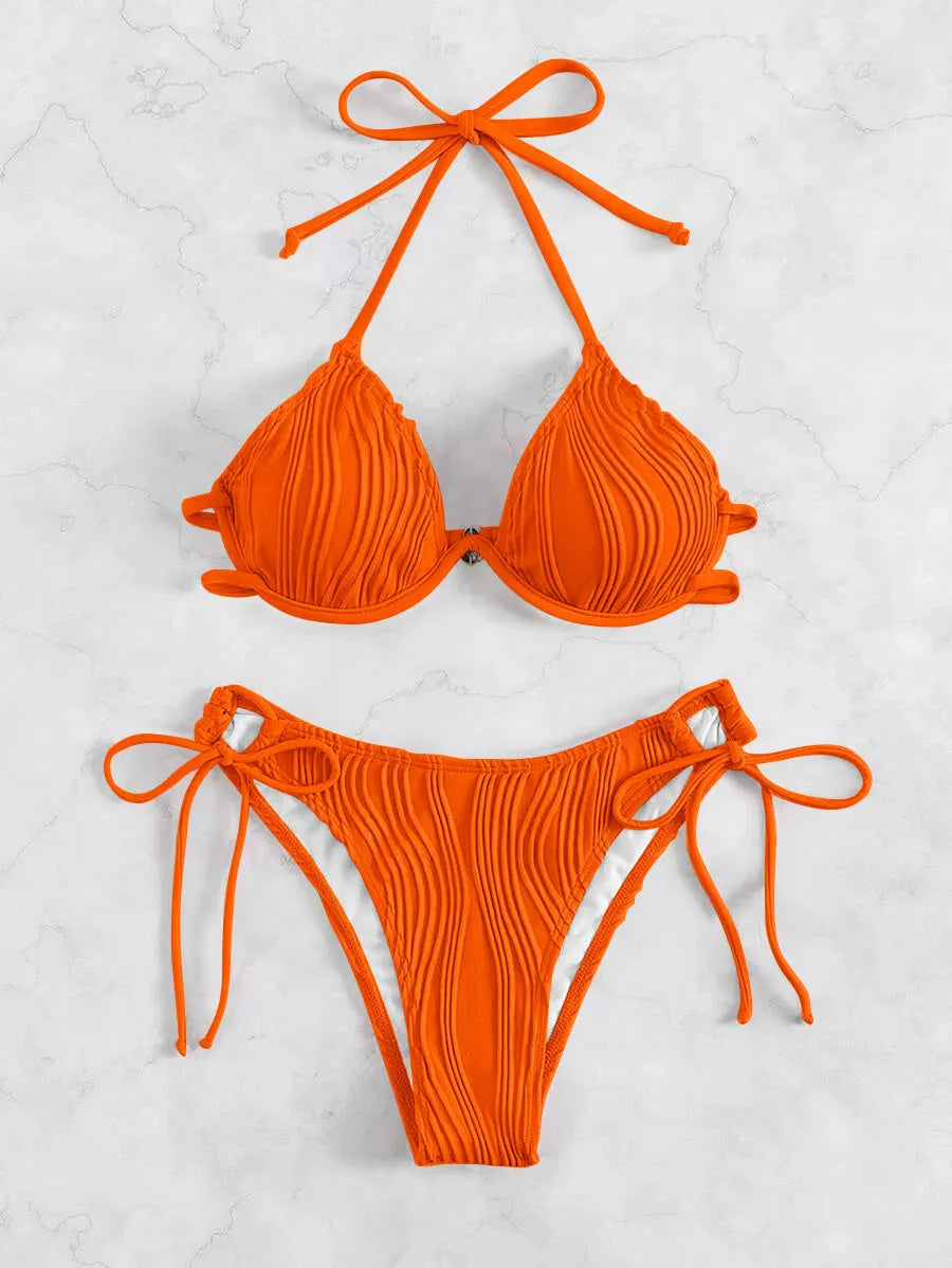 Women's steel bracket underwire bikini swimsuit in multiple colours