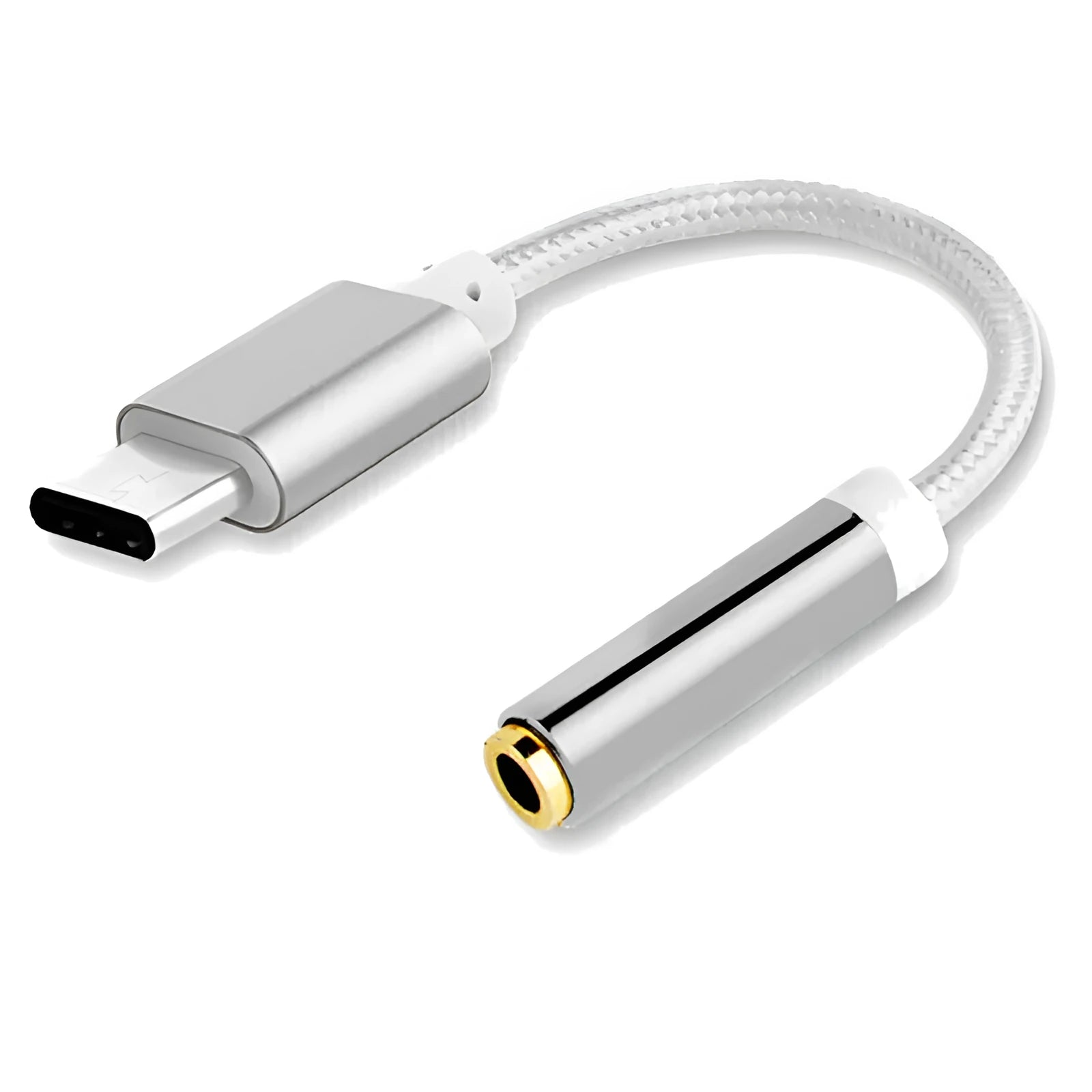Type-C to 3.5mm headphone adapter cable with 12cm black nylon braiding