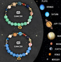 Two natural stone beaded bracelets with Chinese zodiac animal designs on elastic wristbands.