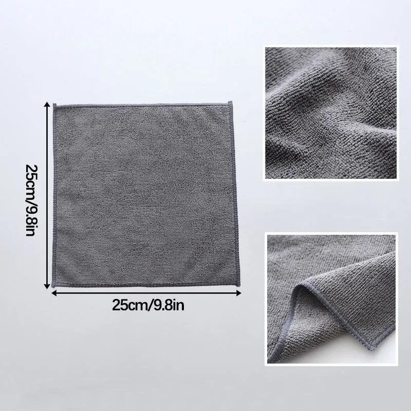 Gray microfiber kitchen cleaning cloth measuring 25x25cm used for oilproof decontamination of pots and bowls