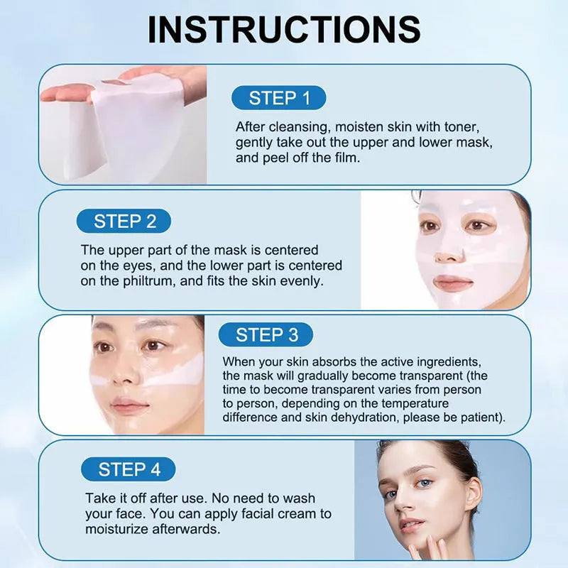Collagen face mask box of 4 pieces, each 34g, for firming, hydrating and brightening skin