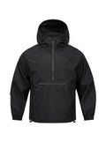Men's Korean-style corduroy half-zip hooded jacket in light grey colour showing loose fit and hood detail