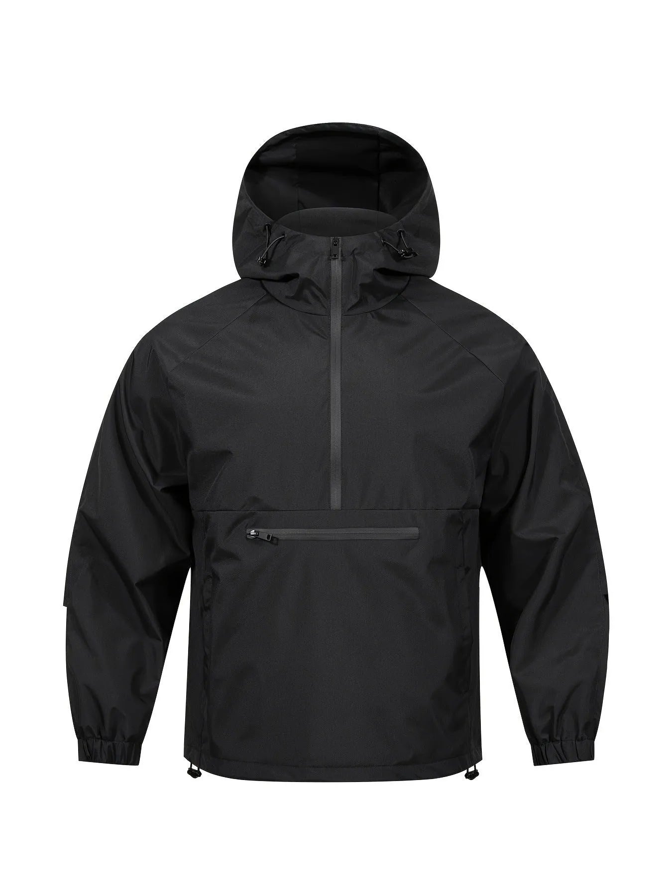 Men's Korean-style corduroy half-zip hooded jacket in light grey colour showing loose fit and hood detail