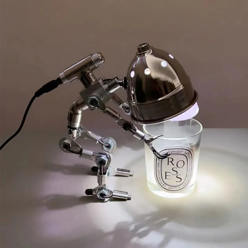 Creative robot-shaped study atmosphere light with custom graphic design in copper or silver finish