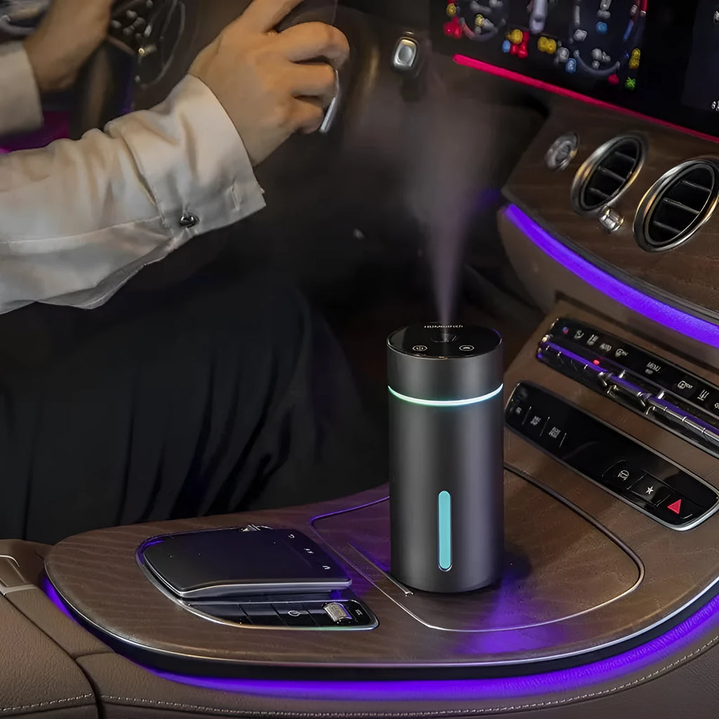 Aluminium car humidifier with essential oil diffuser function and colourful LED night light