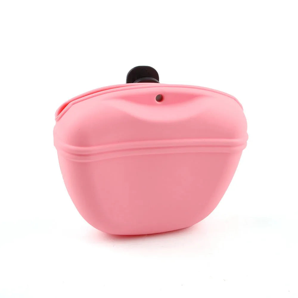 A silicone dog training treat pouch with a clip, shown in one of six available colours.