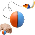 Grey and orange interactive cat toy ball with a soft plush mouse attachment for feline exercise.
