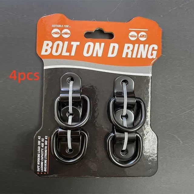 Black galvanized truck floor hook with pull ring for vehicle cargo management