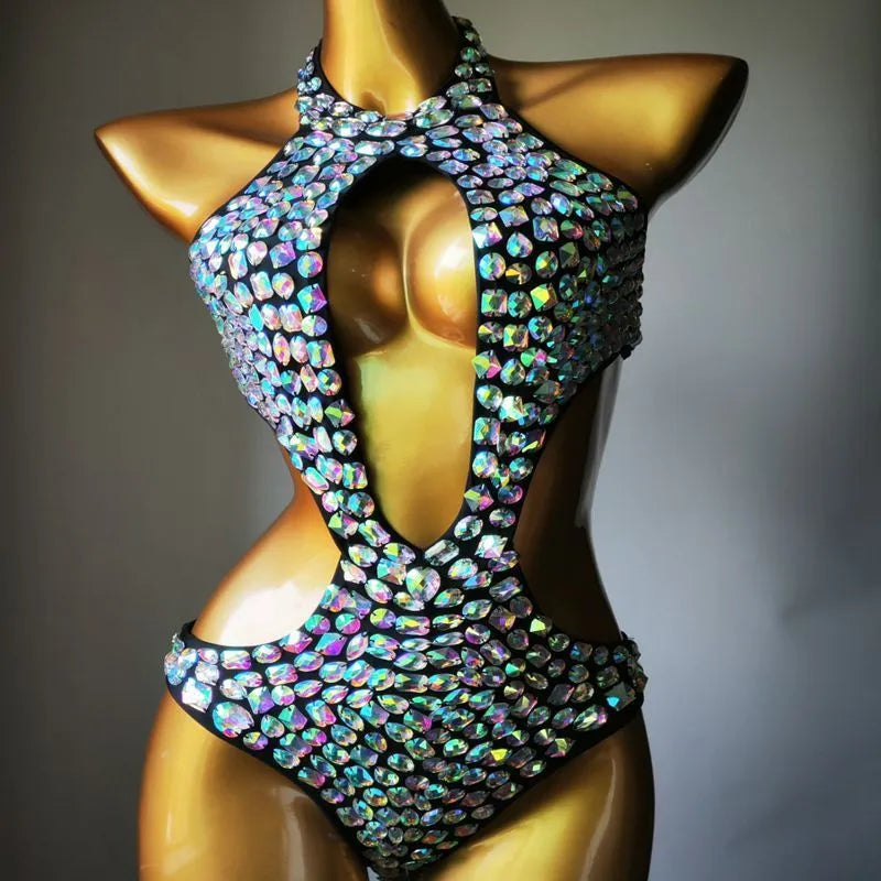 Women's one-piece swimsuit with mesh diamond pattern in nylon fabric