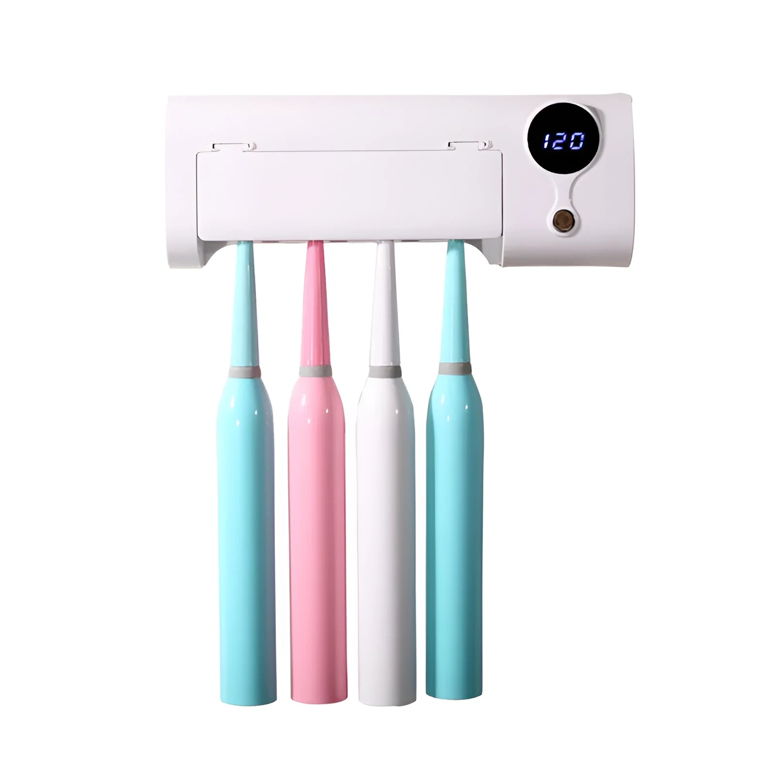 White wall-mounted smart toothbrush holder with UV sterilisation and USB charging port