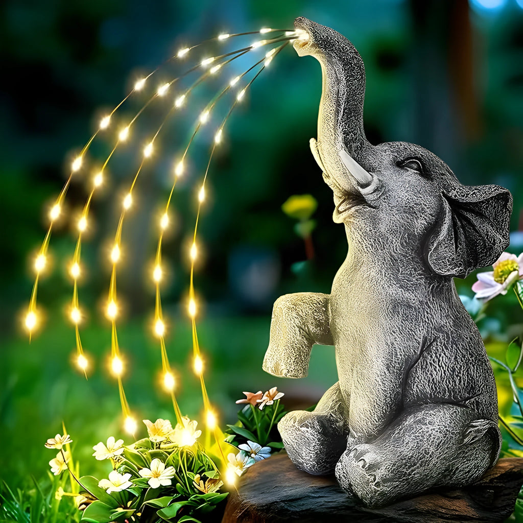 Resin elephant garden sculpture with LED light strip for outdoor decoration