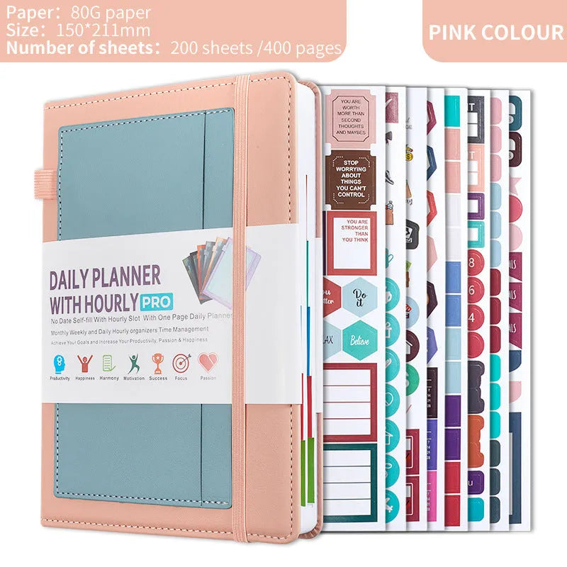 Creative trend undated notebook with strap closure in purple, available with planning stickers.