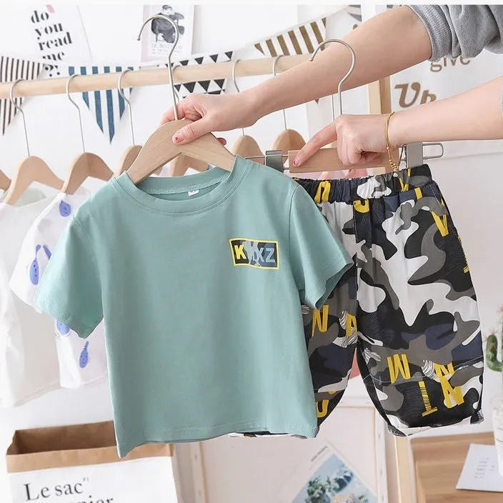 Cotton camouflage children's summer suit in white for boys and girls, sizes 90-140cm
