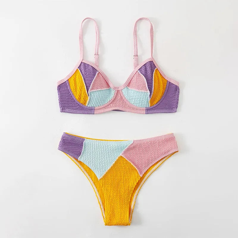 Ladies push up bikini with steel bracket stitching and adjustable backpack straps in colour matching design