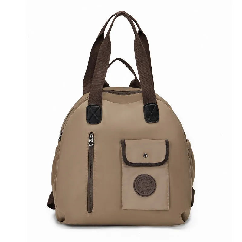 Outdoor large capacity nylon backpack with sandwich pocket in black, khaki, or green letters colour