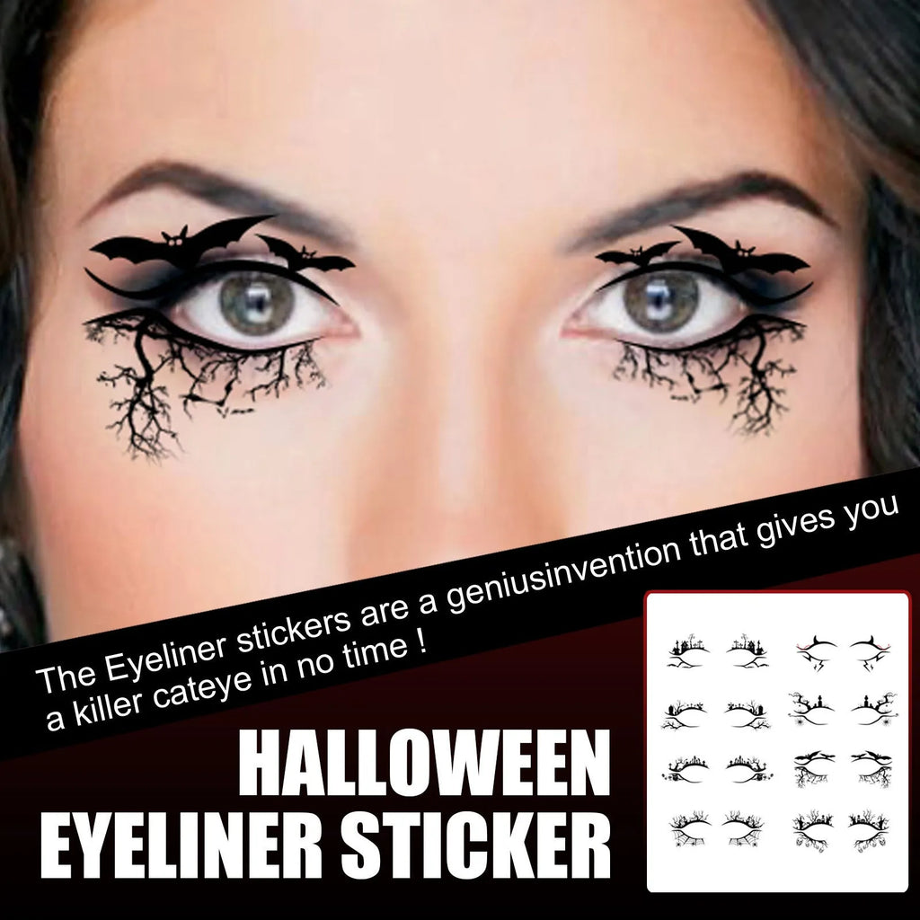 Pack of 8 pairs bat and spider decorative eyeliner stickers for Halloween eye makeup