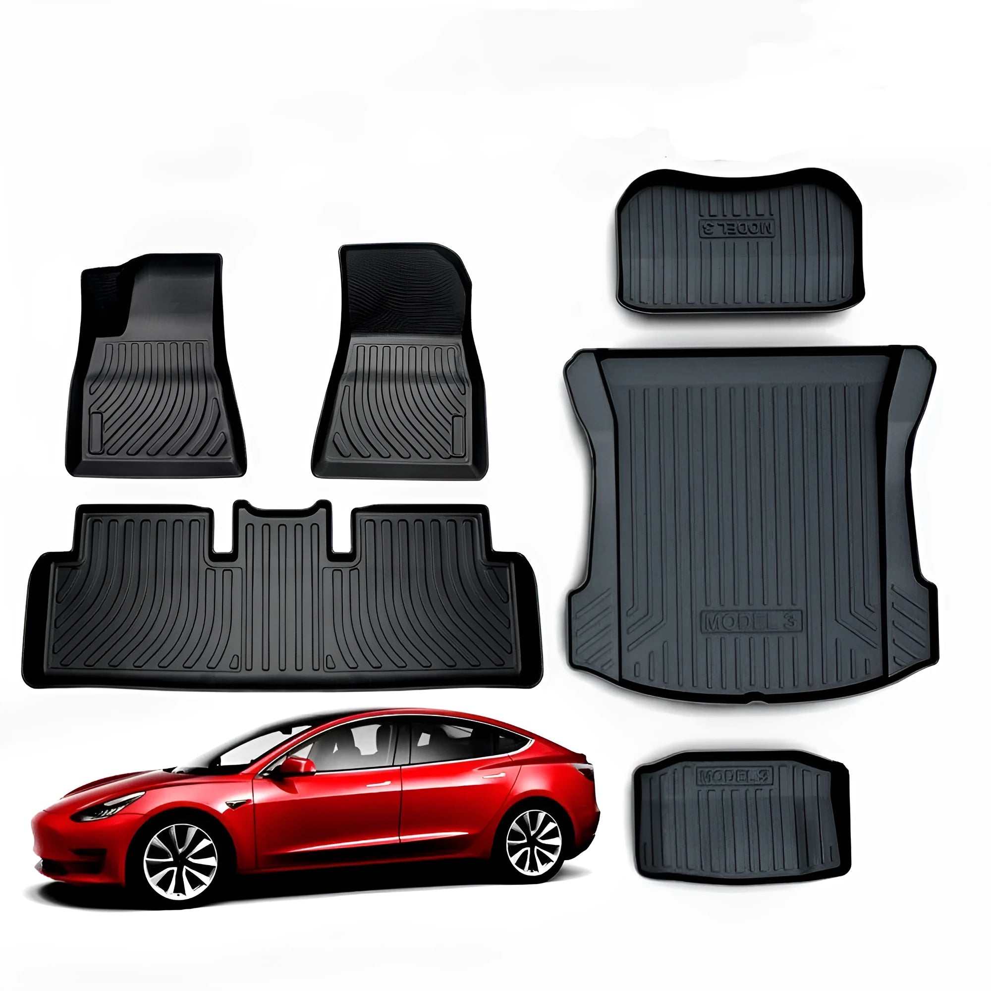 Custom rubber and TPE floor mats for Tesla Model 3, Y, X, and S cars