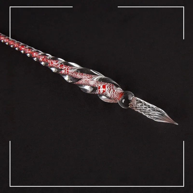Glass crystal pen with coloured glaze dip art decoration in abstract modern design