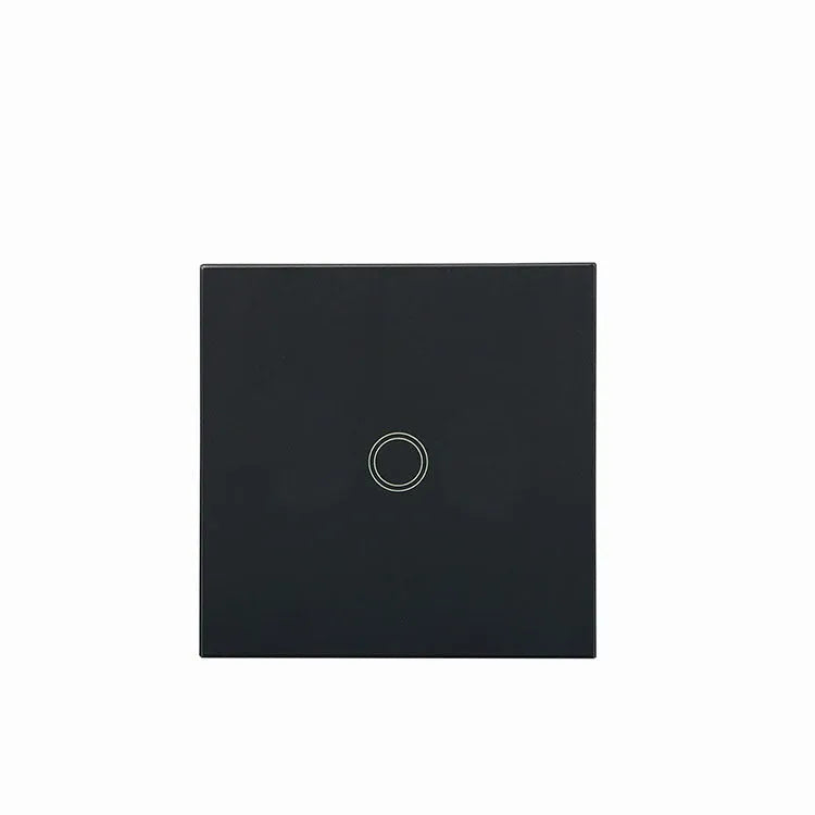 Type 86 touch-sensitive light switch with tempered glass panel in black, golden, or white.