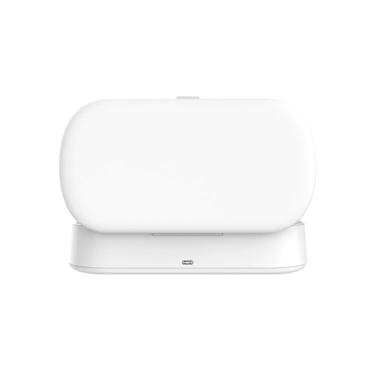 White portable UV steriliser box with wireless charging for phones and personal items