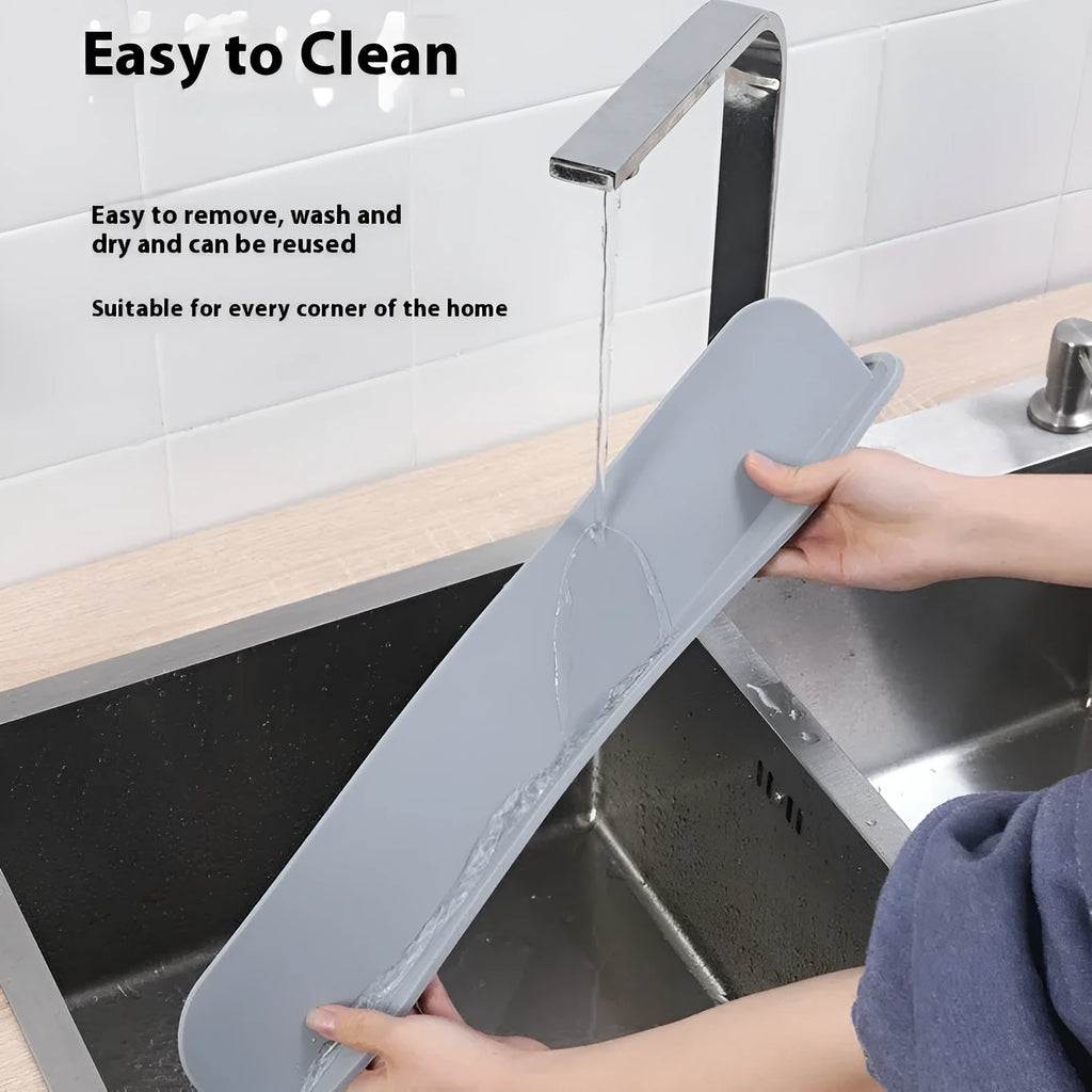 Silicone sink water blocking plate in grey, blue or black colours showing dimensions 52x5x85mm