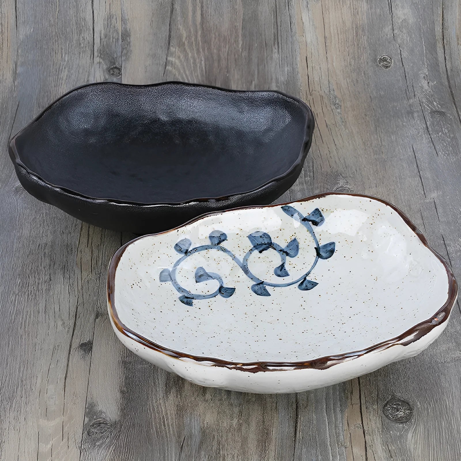 Creative Japanese style ceramic sashimi bowl set with irregular shaped porcelain bowls floral decoration